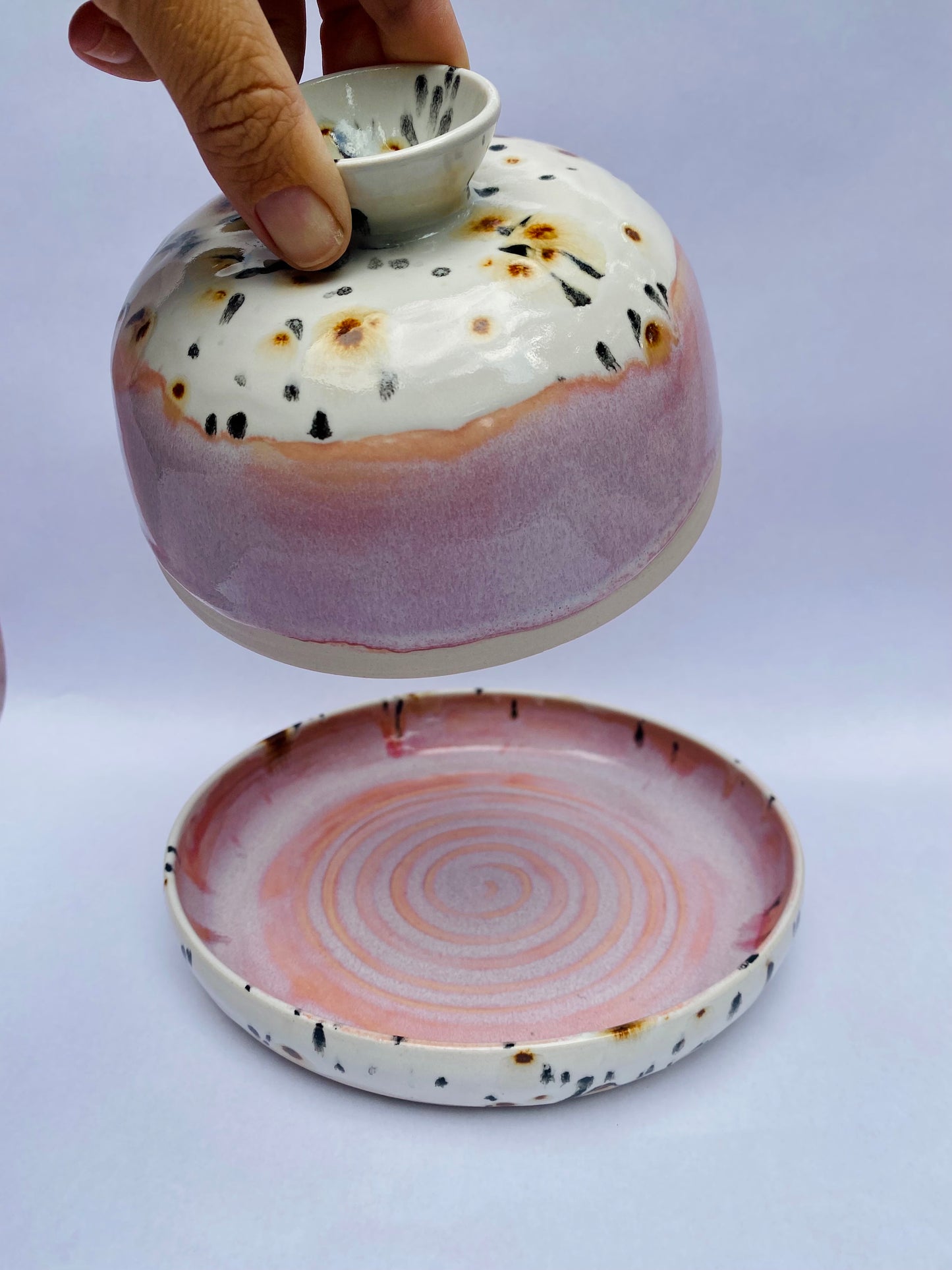 Butter Dish in Spotted Pink