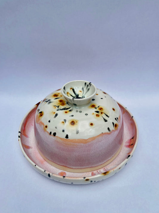 Butter Dish in Spotted Pink