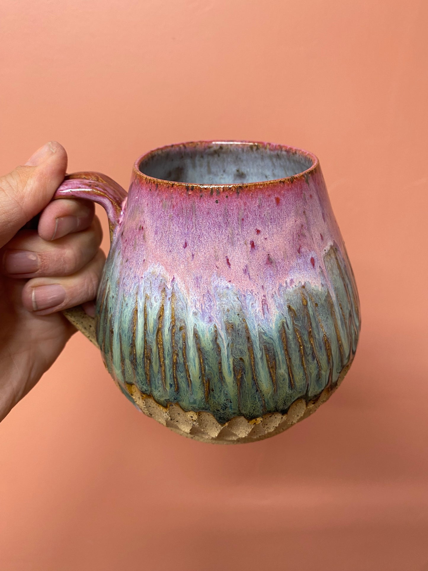 Pink and Green Carved Mug Lg